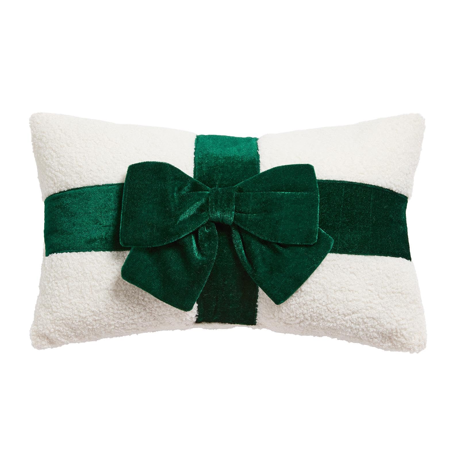 OHS Bow Wrapped Scatter Cushions Sofa Beds Boucle Throw Pillow, White/Green โ image 1