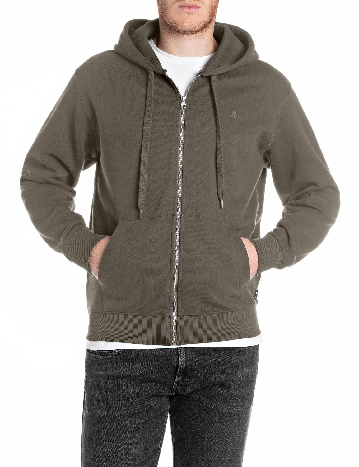 Replay Basics Men's Sweat Jacket with Zip and Hood, 759 Mud Green, L