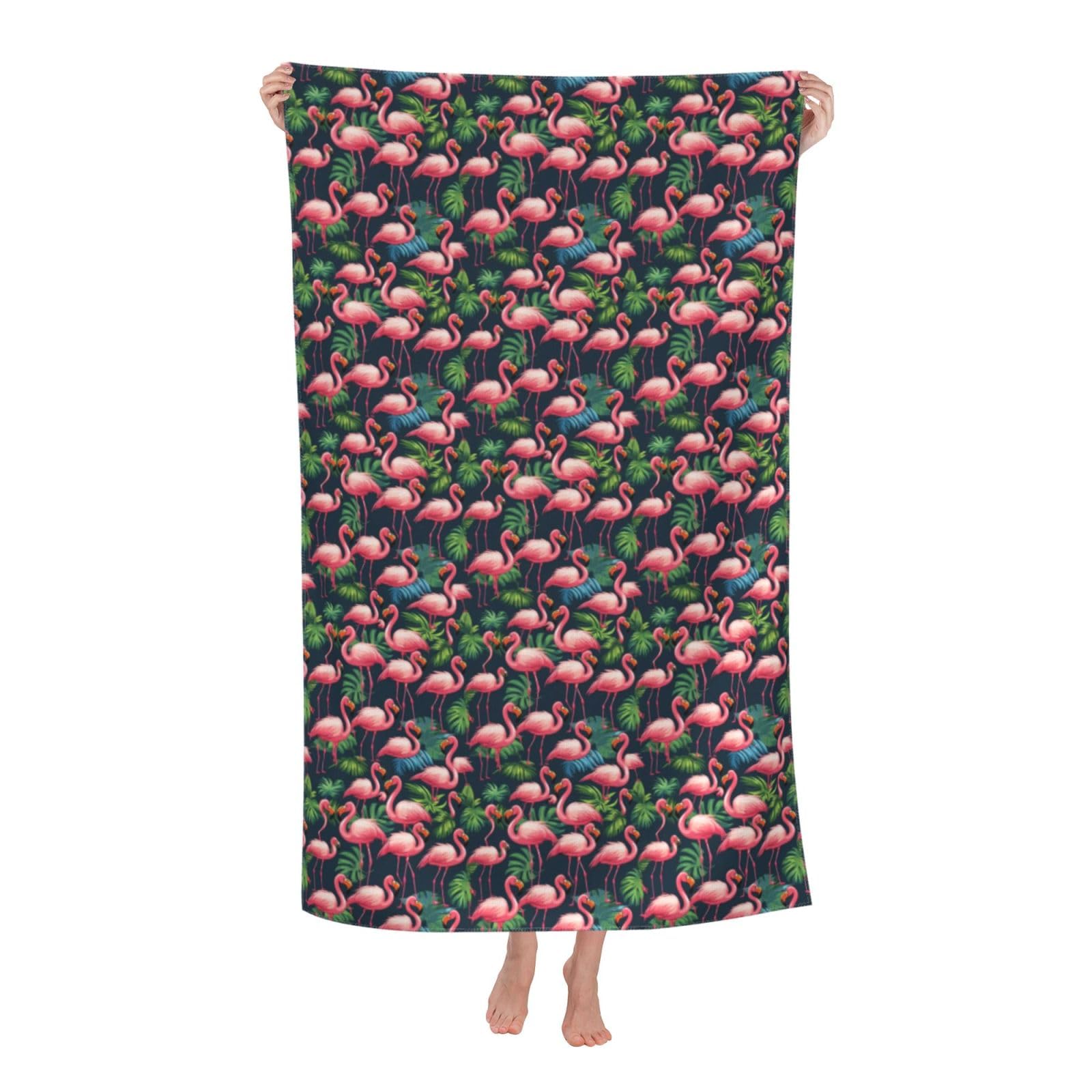 Pojknbv White Tropical Flamingos Print Oversized Adult Beach Towel Quick-Dry Comfortable Lightweight Travel Pool Camping