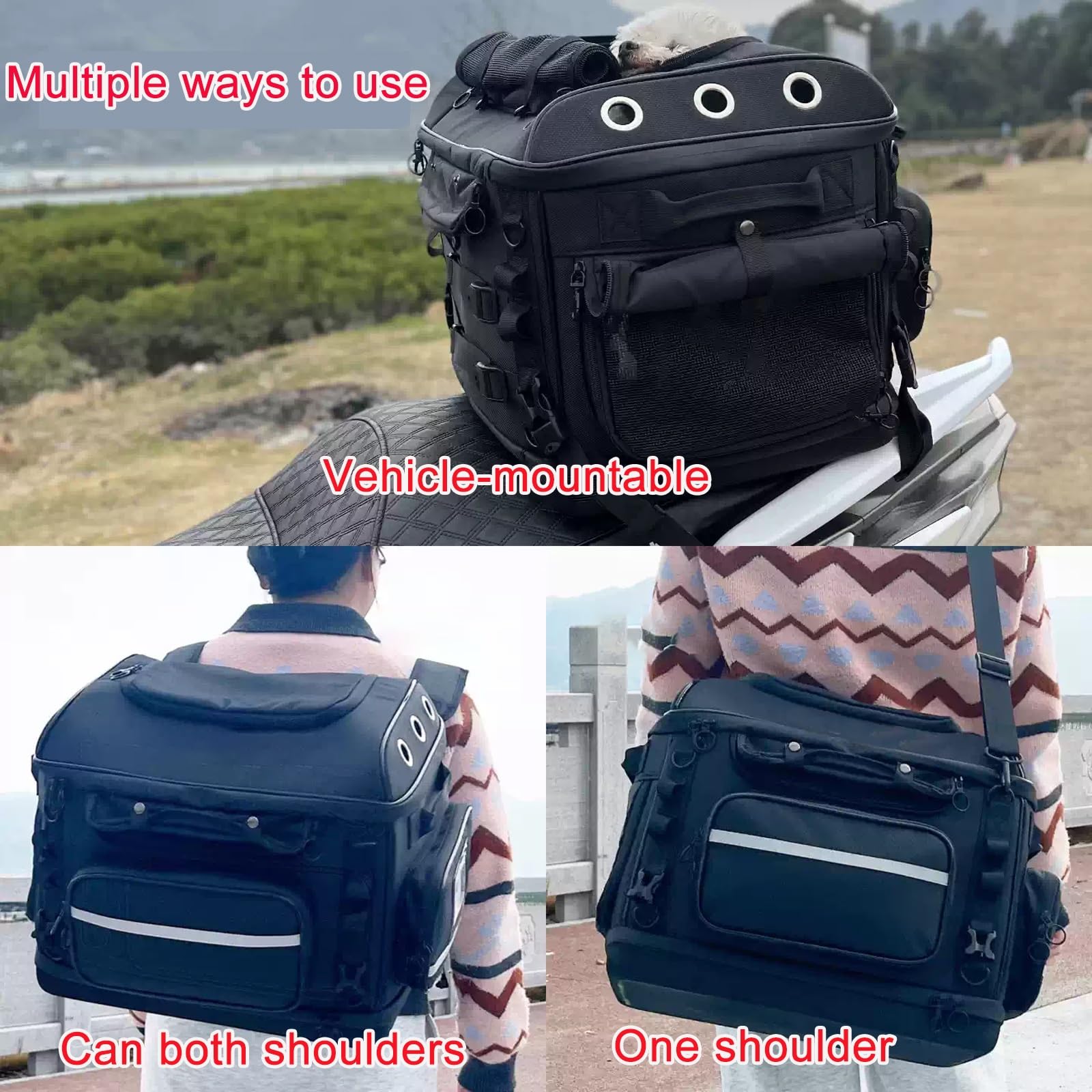 Borsa Cani Moto Fino A 15KG Antivento E Impermeabile Con Copertura Antipioggia Ventilato,EVA Composito Rinforzato, Non Si Deforma,trasportino Per Cani Auto