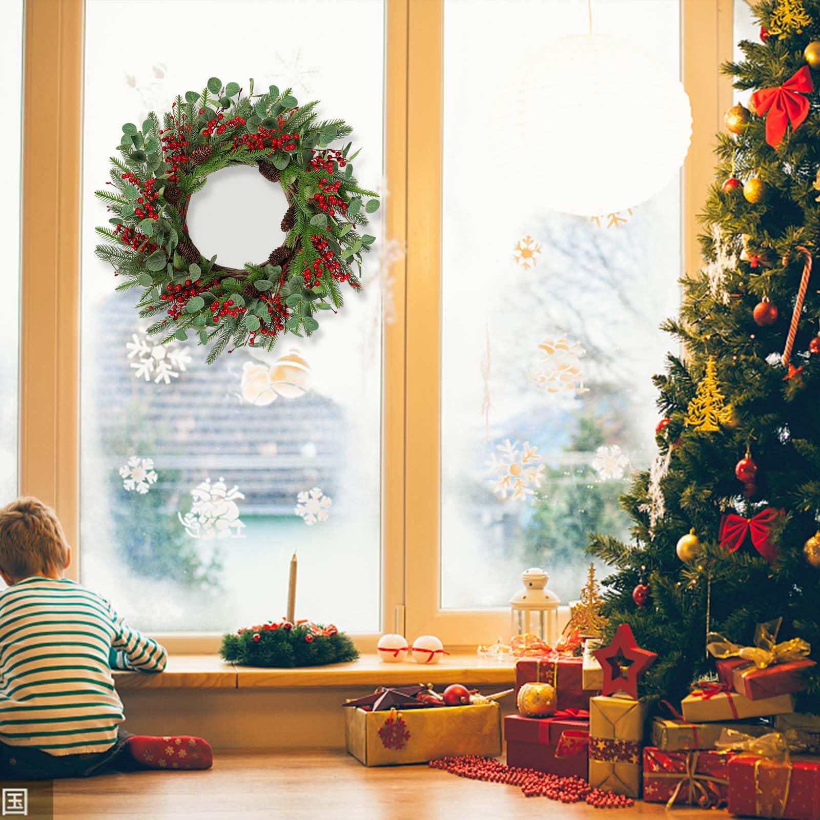 Betylifoy Weihnachtskranz Türkranz Weihnachten 60CM mit Beeren Tannenzapfen | Großer Weihnachtstürkranz Eukalyptus Girlande für Weihnachten Winter Haustür Kamin Dekorationen