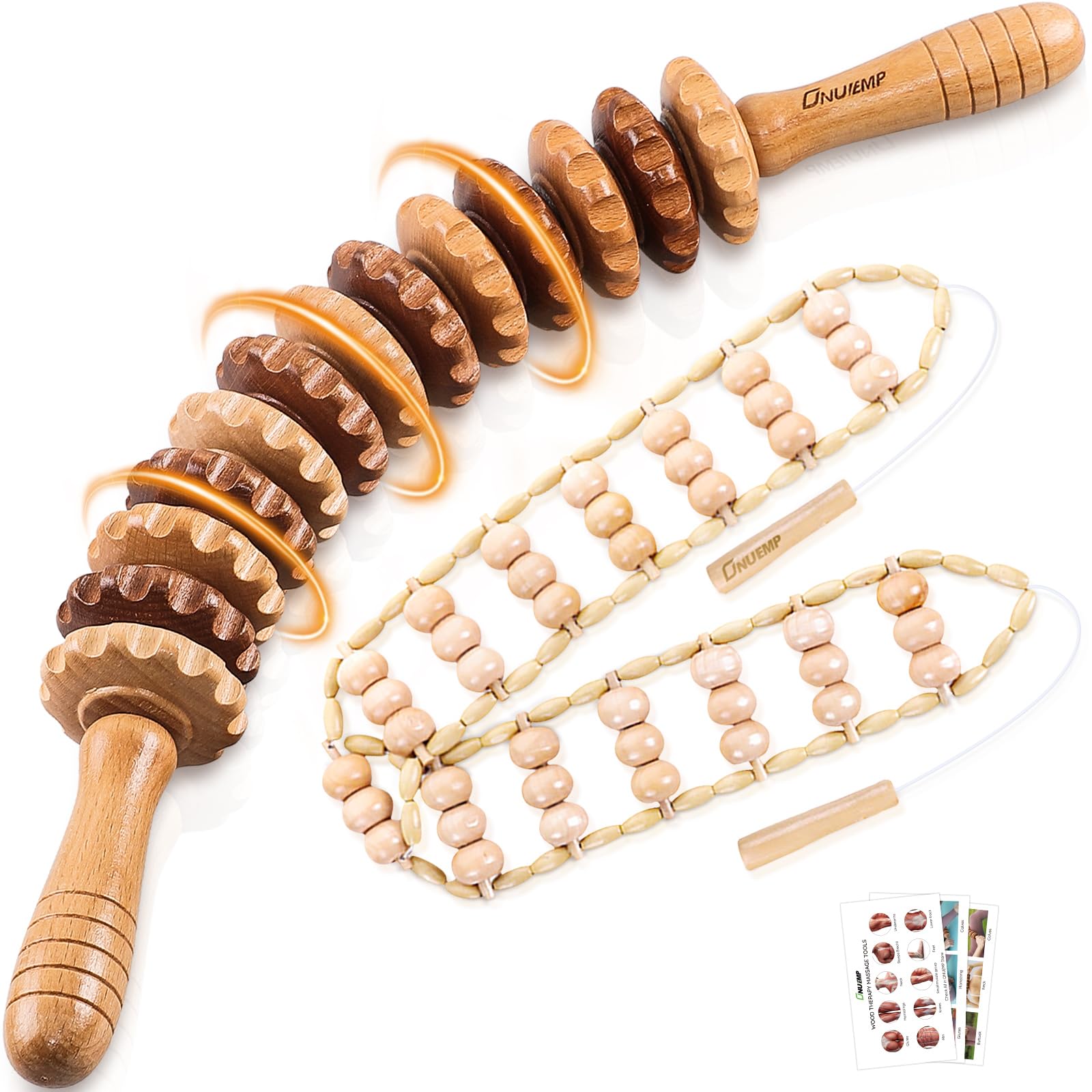 Massageroller Rücken Mit Griff Maderotherapie Set Anti Cellulite Massagegerät Massage Holz Geeignet Für Nacken,Beine,Rücken,Körper,2 Stück,Natürliche Holzfarbe