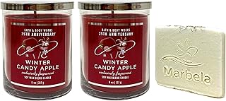 Bath & Body Works Winter Candy Apple 2 Piece Single Wick Candle Set with a Natural Oats Sample Soap