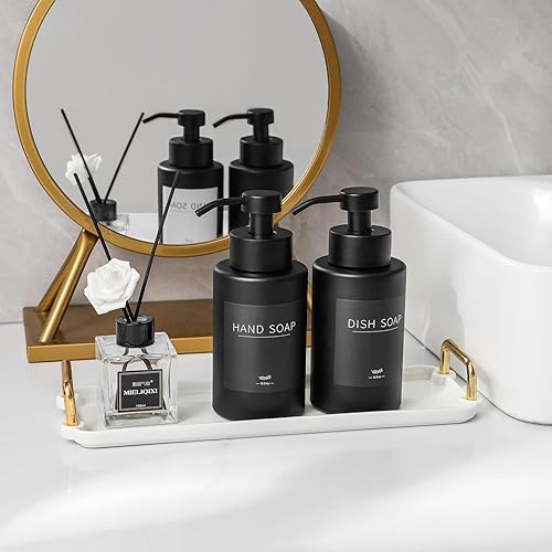 Miniatura 2 de Juego de dispensador de jabón espumoso, dispensador de jabón de manos de vidrio negro de 17 onzas con bomba de acero inoxidable 304 a prueba de