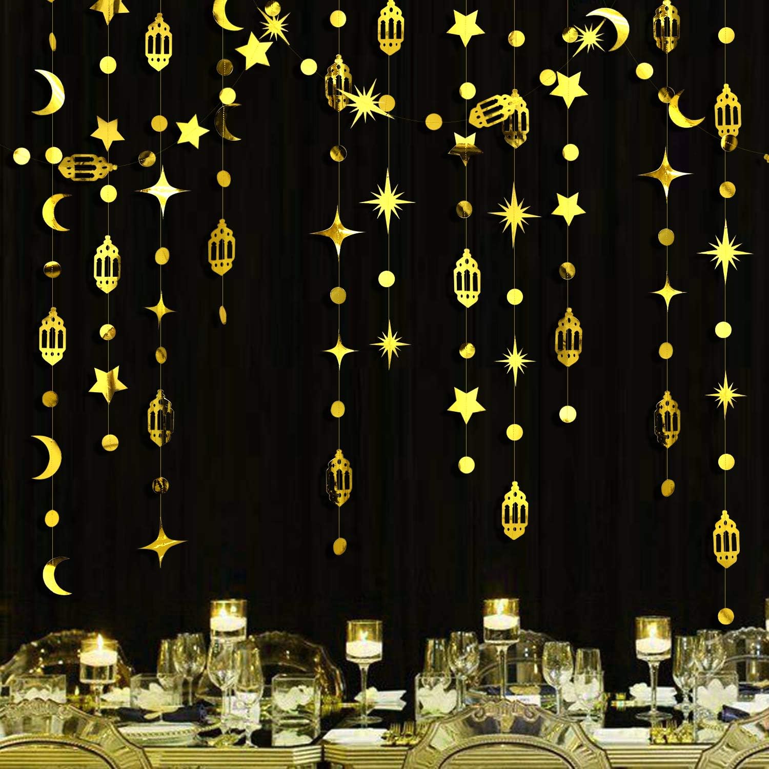 Gold Eid Mubarak Ramadan Decorations Hanging Star Moon Circle Dot ...