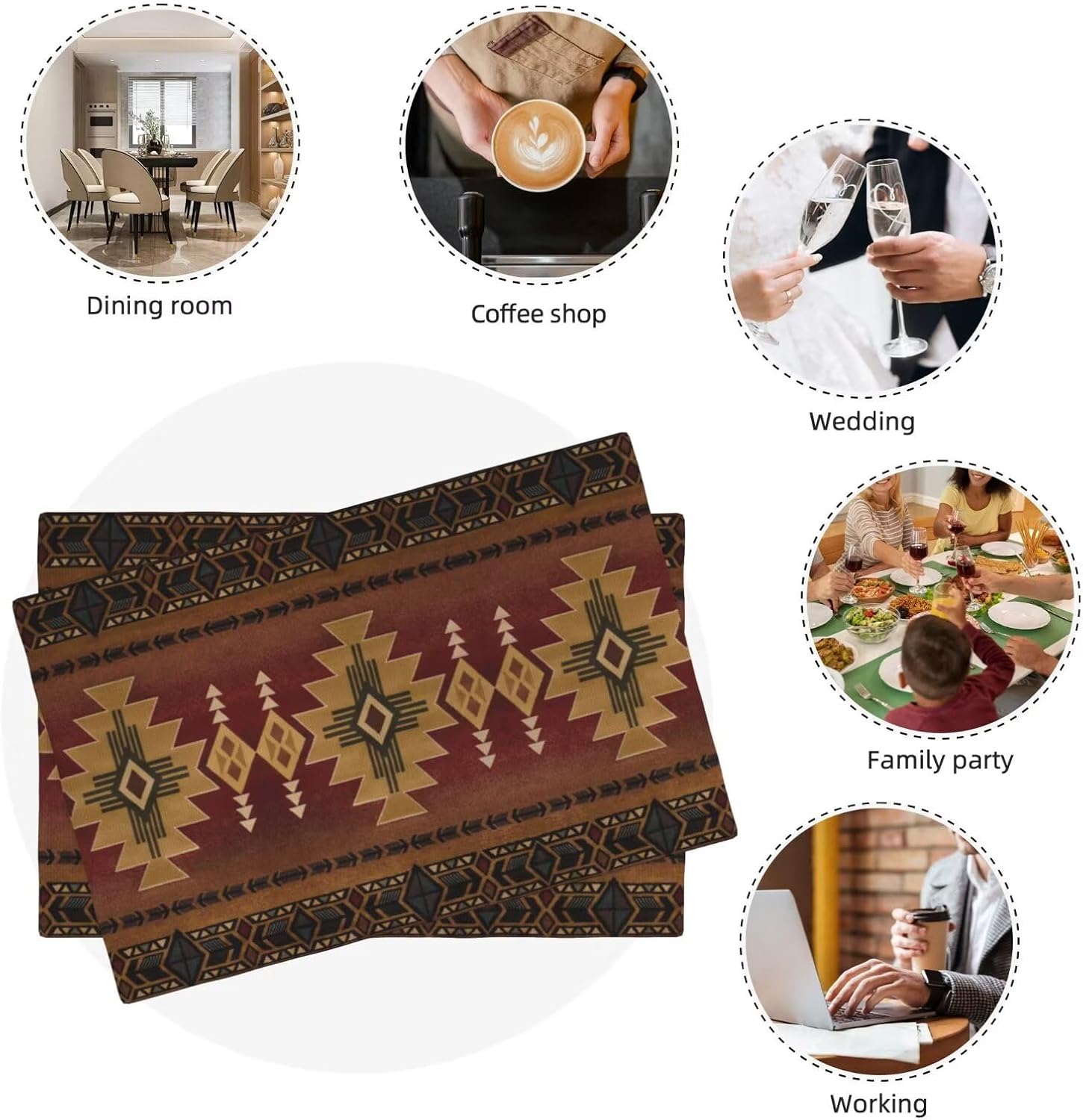 Aztec Vintage Ethnic Boho Table Placemats Set of 4 Southwest Tribal Navajo Indoor Outdoor Table Placemat for Holiday Banquet Kitchen Retro Table Decor