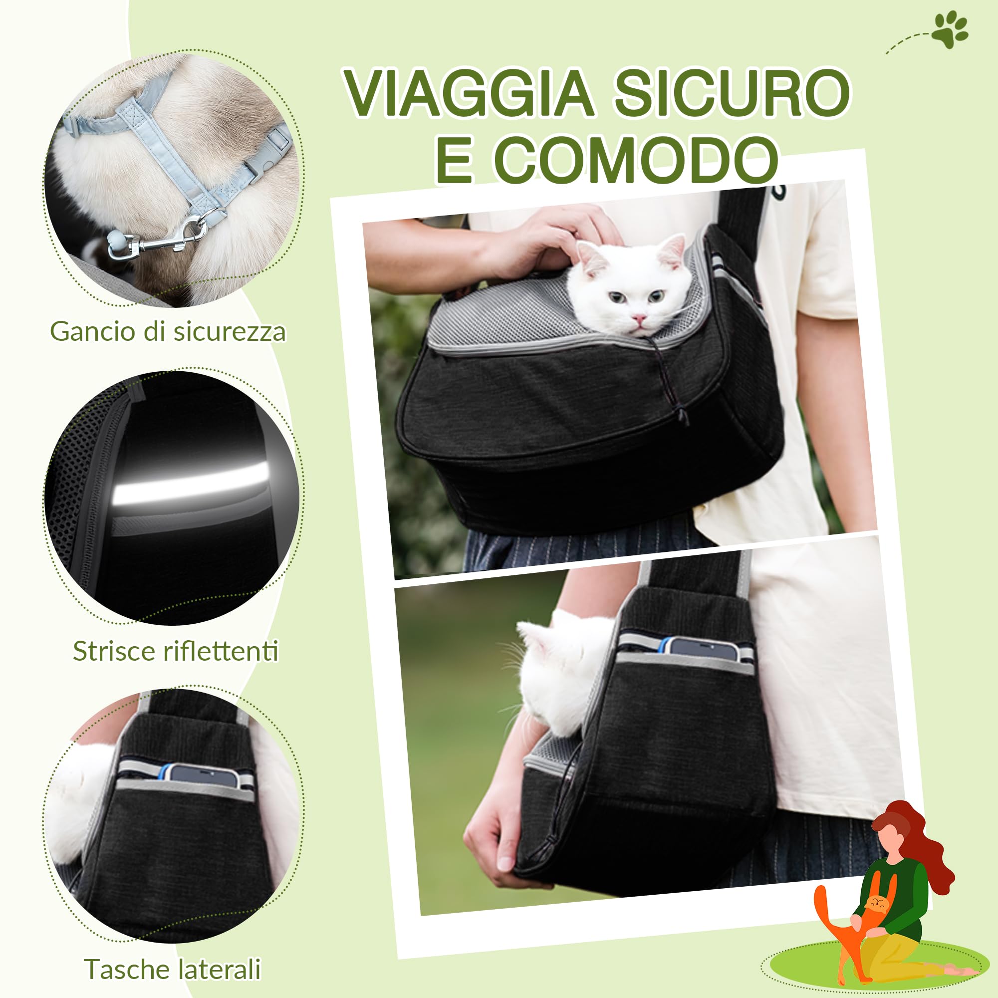 ALLSOPETS Borsa per Cani Piccoli e Gatti – Marsupio per Cani Traspirante per Cuccioli con Tracolla Regolabile e Tasca Laterale, Trasportino da Viaggio e Campeggio (Grigio Nero)