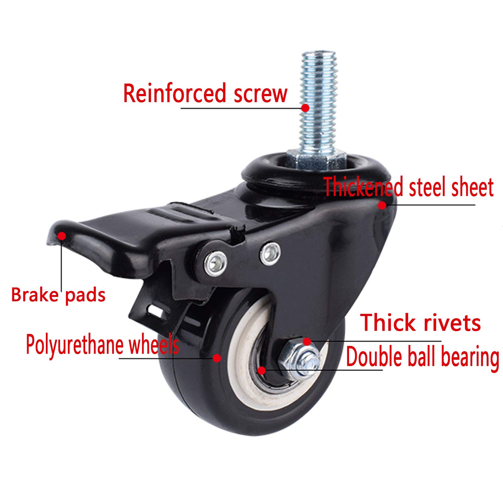 Luggage Wheels ZIIYAN Inch Stem Caster Wheels, Black Threaded