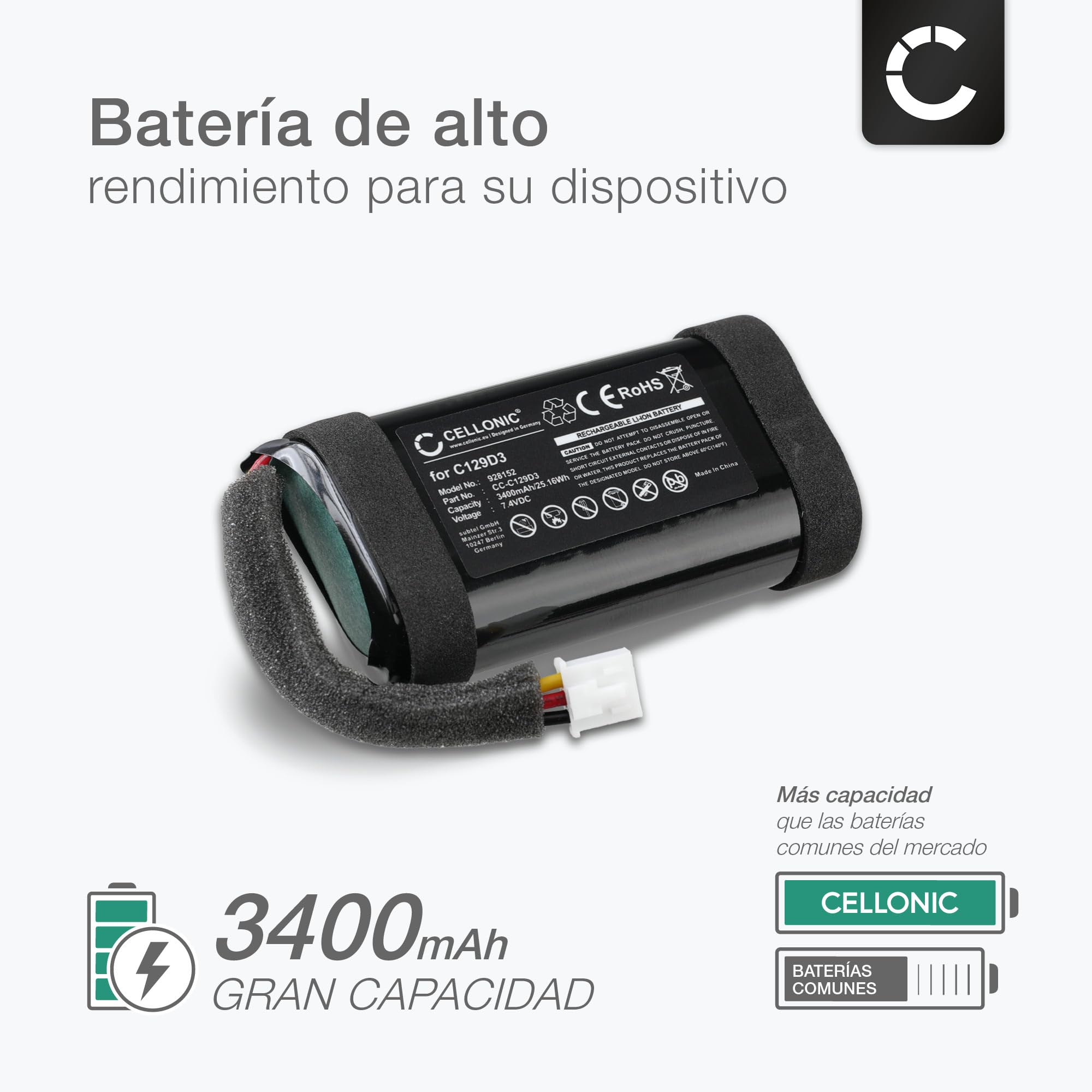 CELLONIC 2X Batería para Altavoz Compatible con Bang & Olufsen BeoPlay A1, C129D3 - (3400mAh, 7.4V)