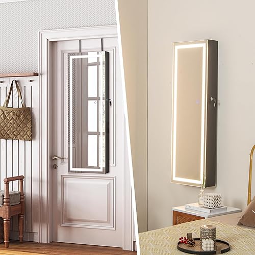 Miniatura 5 de Giantex Armario de joyería montado en la puerta de pared armario de joyería con cerradura con espejo de pantalla completa de 475 pulgadas de alto x