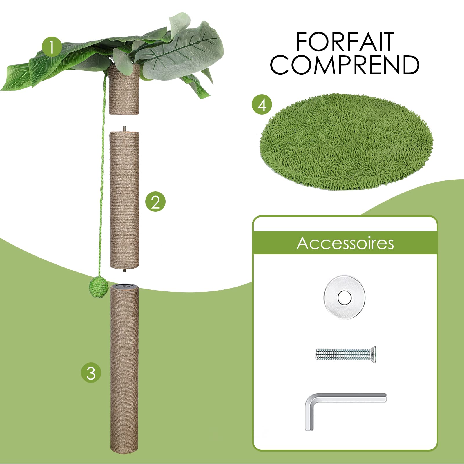 Zvonema Griffoir pour Chat, Arbre à Chat 85 CM, Griffoir Chats avec Corde de Sisal Natual d'Intérieur Palmier avec Balles en 1 Bâton à Plumes, Suspendues Interactives pour Petits & Grands Chats