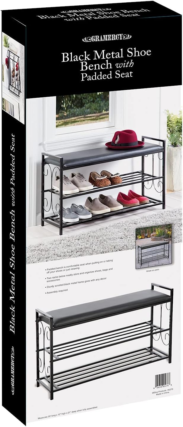 E.P.C Scroll Metal Design 3 Tier Entryway Shoe and Sitting Storage Bench