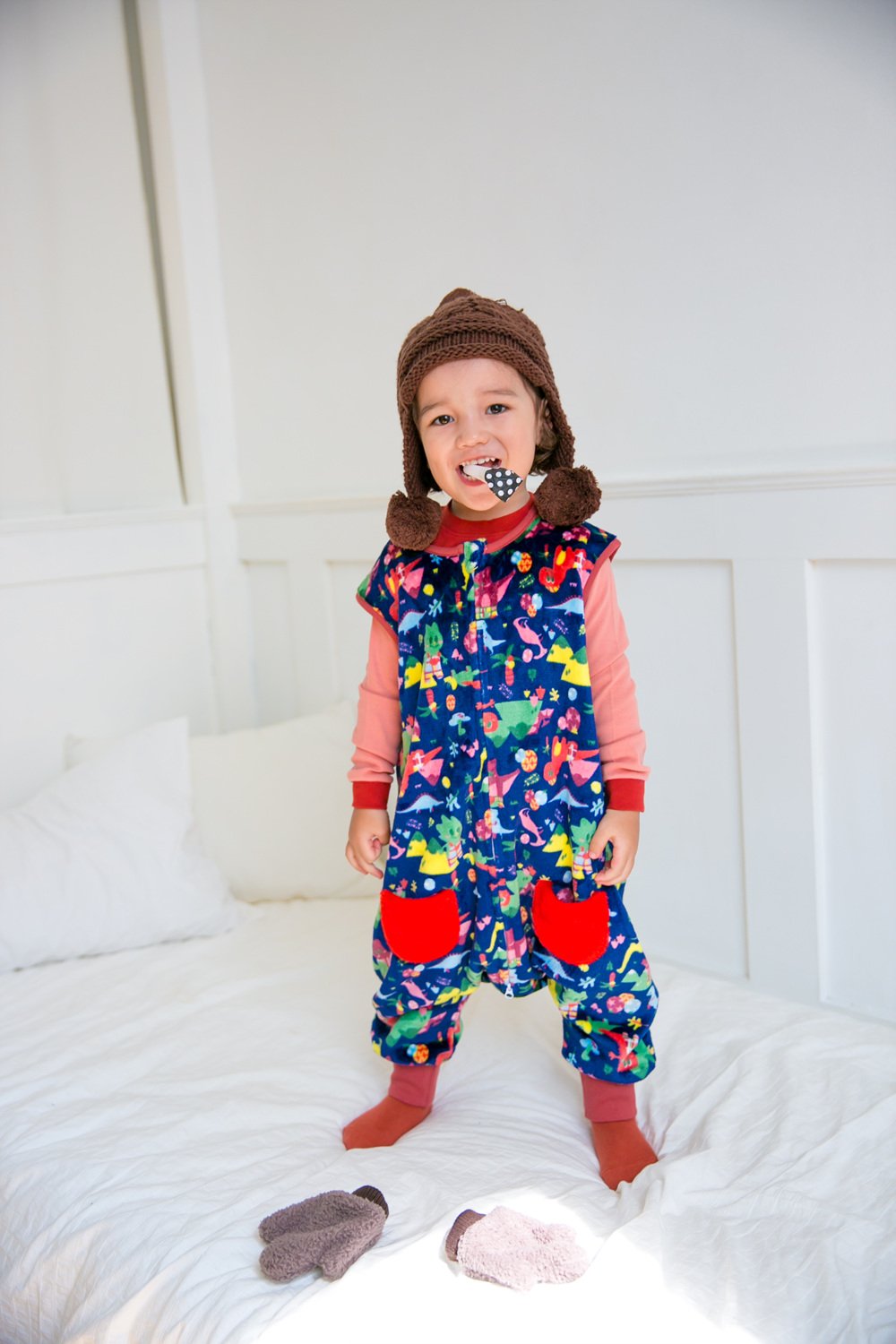 Vaenait Baby Kids Infant Sleeping Bag with Legs TOG 2.0 Soft Plush Fleece Wearable Blanket Pyjamas Navy Dino Park Sleep M - Image 4