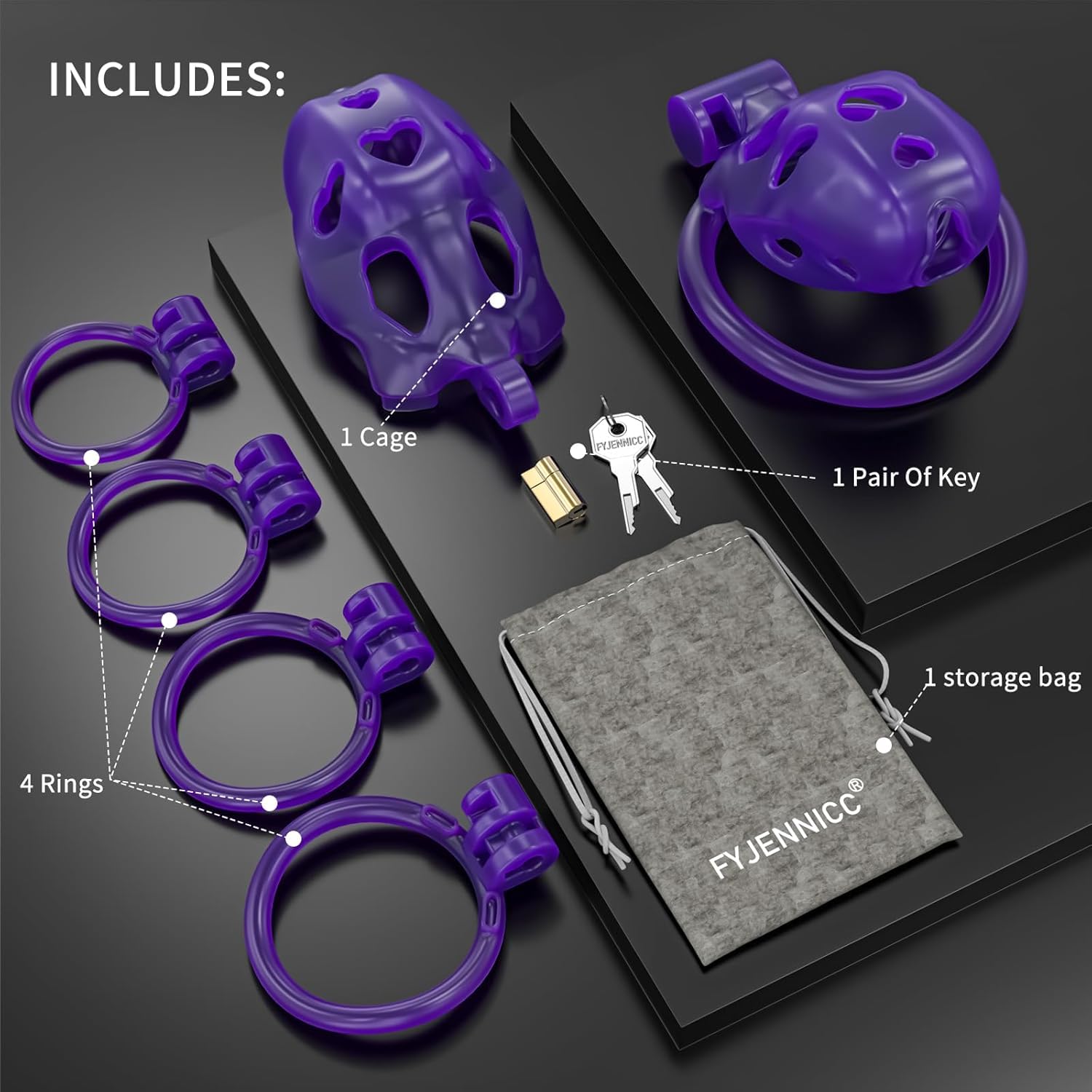 FYJENNICC Love 1.0 Chastity Cage - Lightweight Resin Male Chastity Device with Invisible Lock,Bondage Gear for Men Beginner-Friendly Design with 4 Adjustable Rings Adult Sex Toy (Pink, Small): Purple Nano