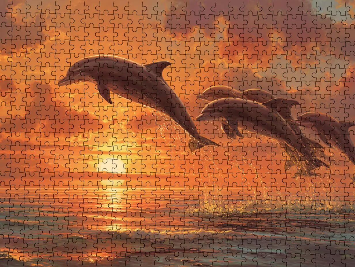 Puzzle per Adulti 1000, Delfini Tramonto, legno Classico Puzzles LDYQS6-182 | Sfida Impossibile, Divertente Stimolante Puzzles per La Famiglia, Decorativo Murale Unica, Regalo per Amanti dei Puzzle