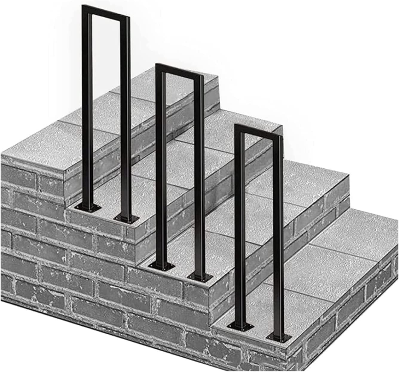 Hand Rails for Outdoor Steps,Black U-Shaped Stairs Handrail,1.1/1.4/1.8/2.1/2.4/2.7/2.9/3.1/3.3FT Non-Slip Railings for Steps,for Indoor or Outdoor Stair, Loft, Corridor, Garden(65CM/2.1FT)