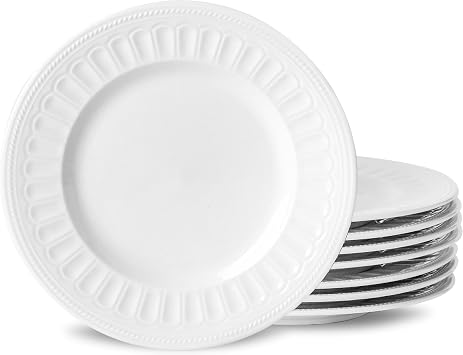 Neaylfe 8-Piece Ceramic Dessert Salad Plates, 8 Inch, Embossed Small Dinner Plates, Kitchen Porcelain Dish Ceramic Flat Plates for Appetizer, Pancakes, Dishwasher & Microwave Safe
