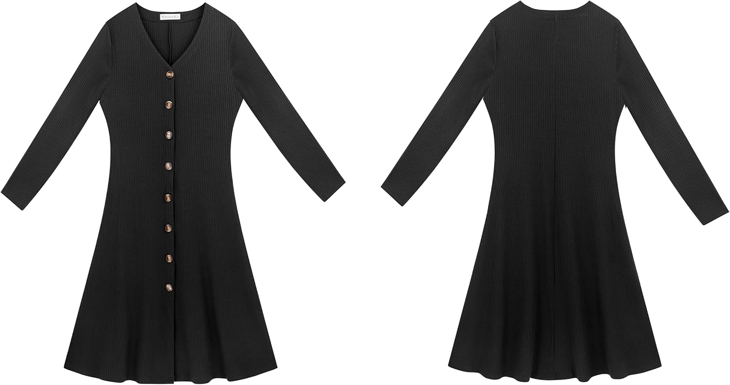 R.Vivimos Women's Fall Winter Long Sleeves V-Neck Casual Button Down Knit Sweater Midi Dress - Image 6