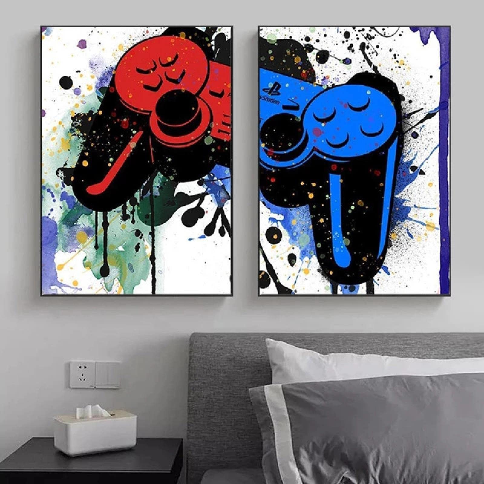 dsdsgog Graffiti Art Boys Game Posters Prints Gamepad Controladores de videojuegos Imagen Joystick Canvas Painting Kids Room Decoración de la pared 50x70cmx2 Frameless