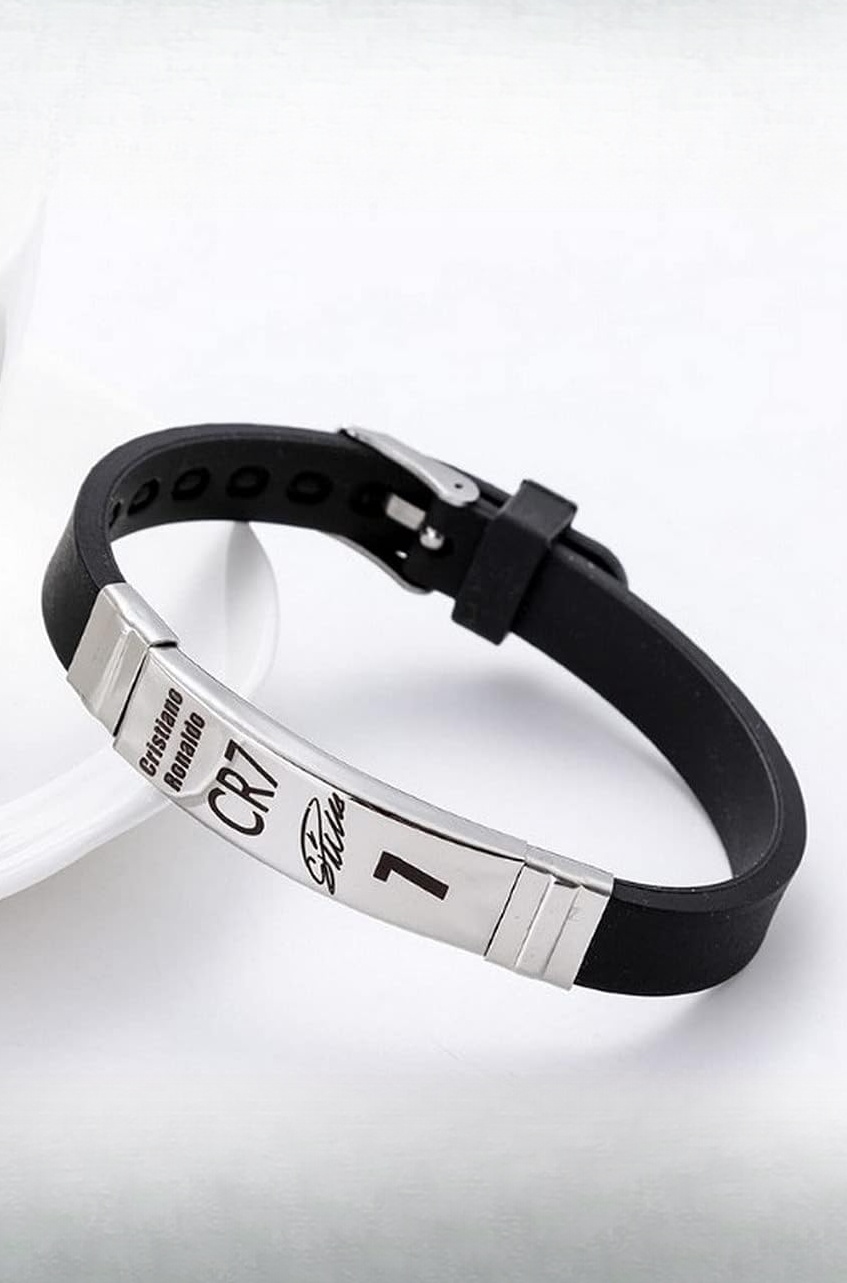 University Trendz Star Football Player Bracelet - Men's Silicone Adjustable Sports Wristband (Black)