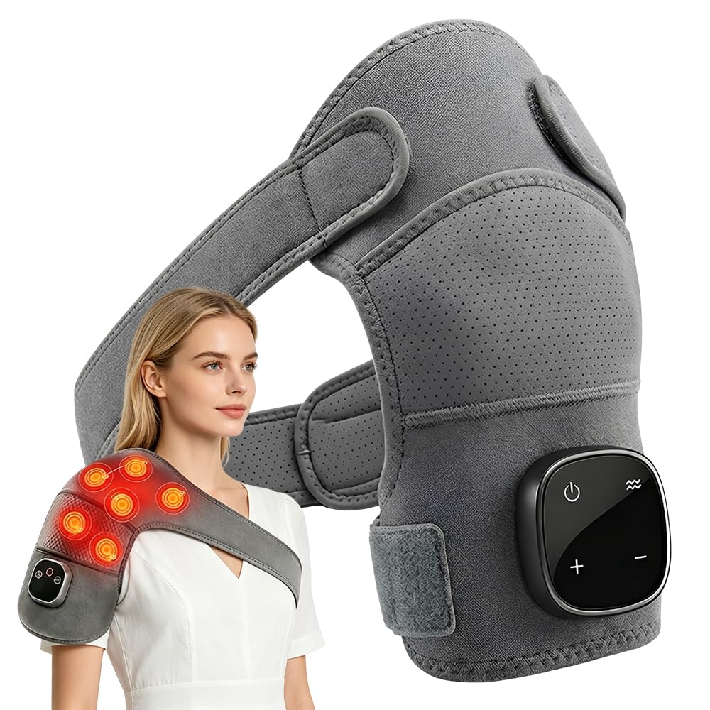 Masseur Epaule, Hewelth Masseur D'épaule Triple Method avec Chaleur et Vibrations, Portable Triple Method Shoulder Massager, Shoulder Massager pour Les Travailleurs et Les Seniors