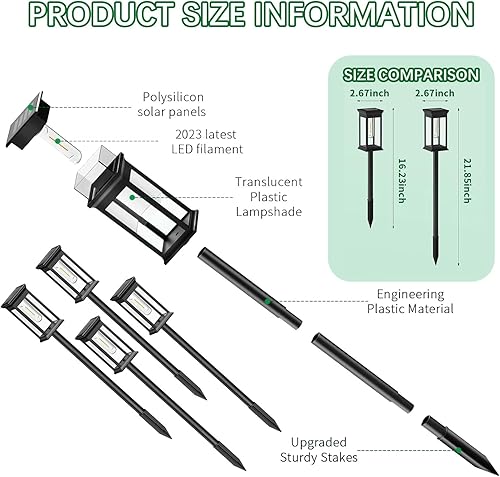 Miniatura 7 de Paquete de 4 luces solares para caminos al aire libre, luces solares mejoradas para exteriores, luces solares brillantes para jardín, impermeables,