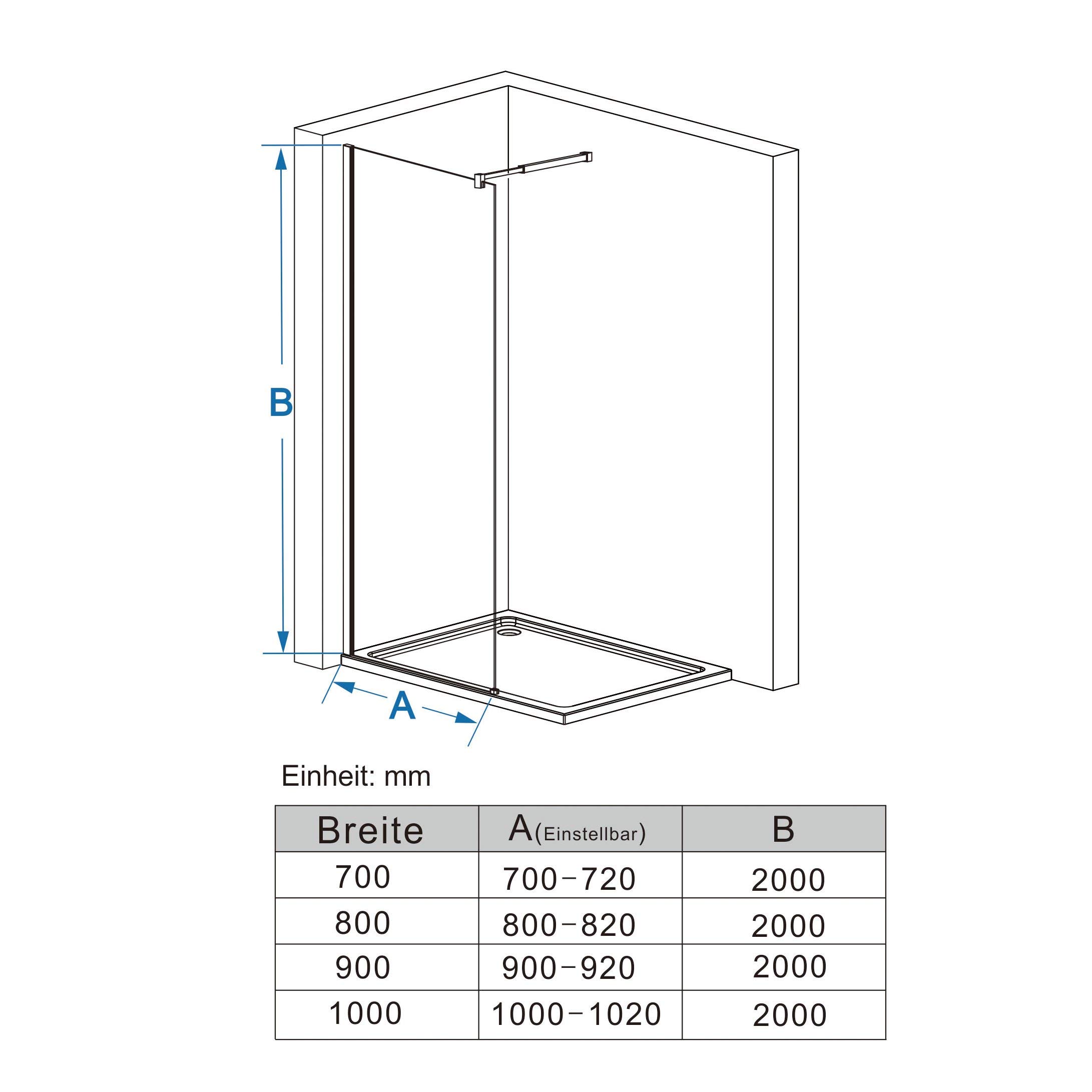 MIQU Walk in Dusche 80 x 200 cm Duschwand Duschtrennwand Duschabtrennung 10mm ESG NANO Glas CB80