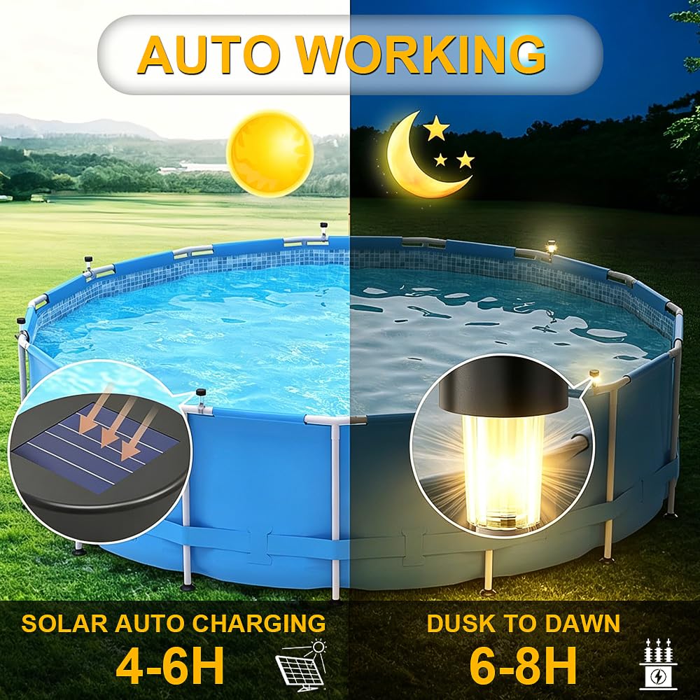 Luci Solari Per Piscina, 6PCS Illuminazione Solare per Laghetti,Impermeabilità IP65 Luci Per Piscina Fuori Terra, Luci Piscina Solari,Luce Solare Led Esterno,per Gradini Cortili Prato Vialetto