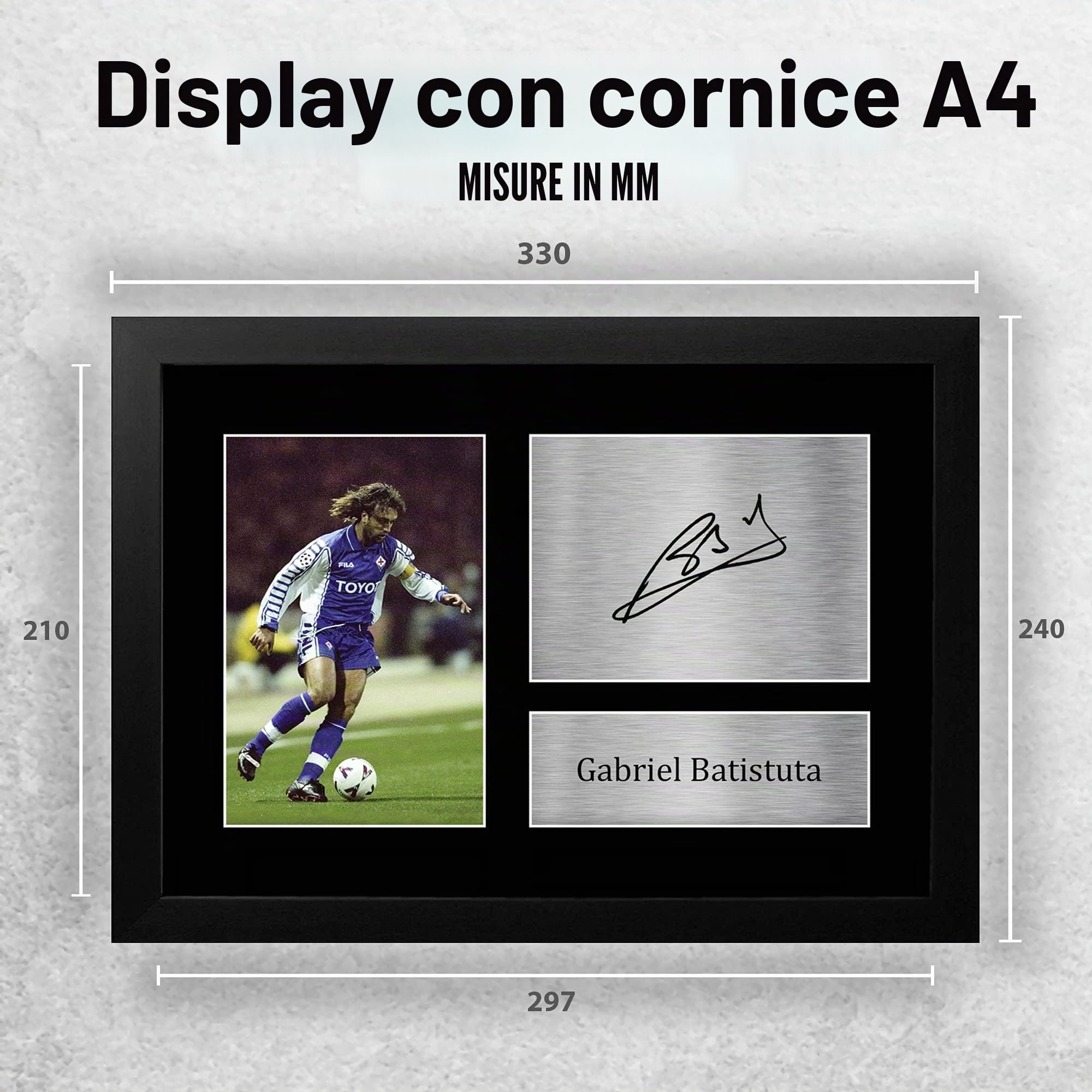 HWC Trading FR A4 - Immagine autografata di Gabriel Batistuta con la maglia della Fiorentina, regalo per fan e tifosi, formato A4, con cornice