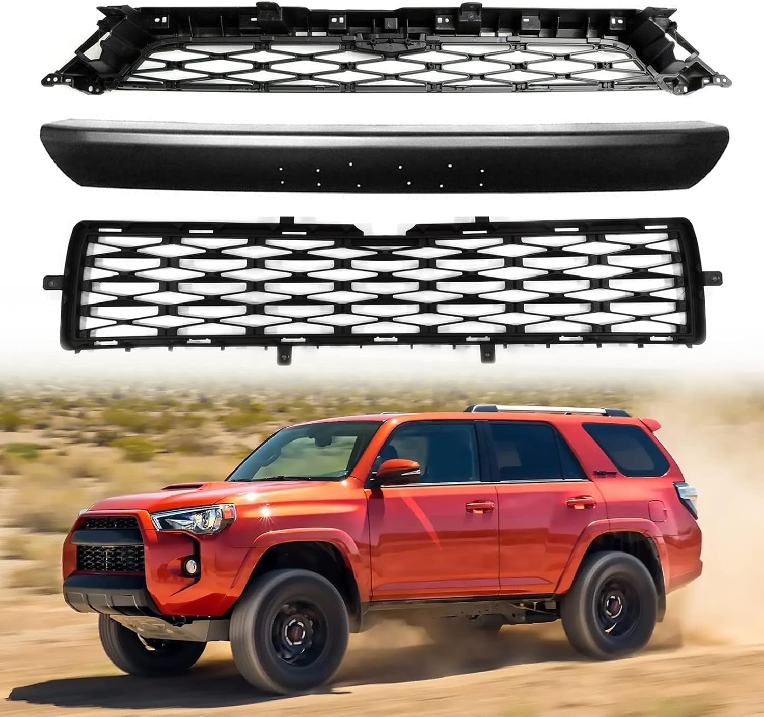 Bewild Front Bumper Upper & Lower Grille Assembly Fit For 2015-2019 Toyota 4Runner TRD/SR5 Textured Black Grill Replacement Accessories