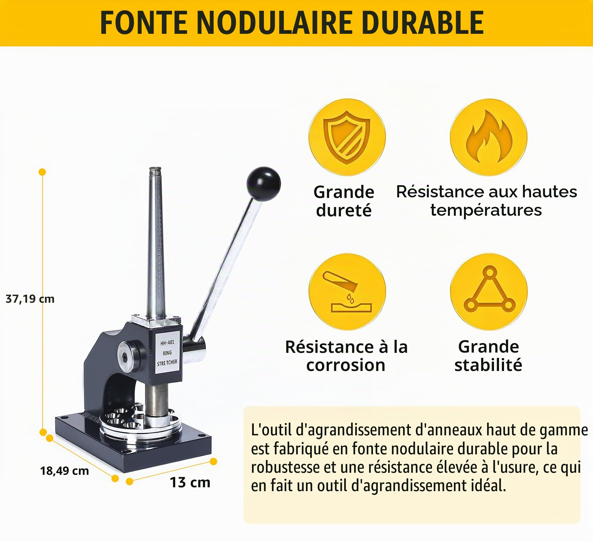 GEMKIT Écarteur et Réducteur de Bagues Professionnel, Machine Manuelle de Redimensionnement, Outil d’Ajustement de Taille pour Bijouterie, Machine pour Agrandir et Réduire les Anneaux, HH-A01
