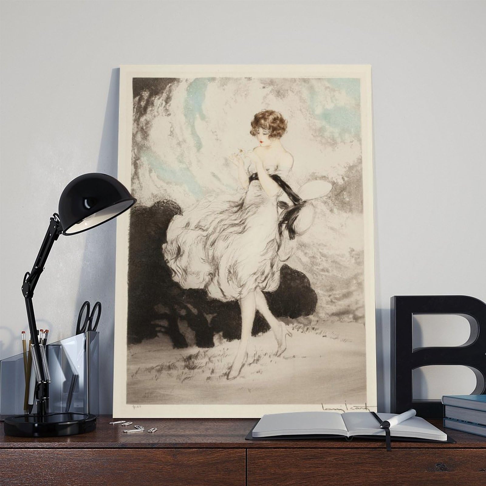 WCYB Lillies by Louis Icart – Vintage Art Deco wytrawianie nadruk, romantyczna moda ilustracja ścienna - Etsy Tajwan (a8b58862) wydruki plakaty płótno deco farba