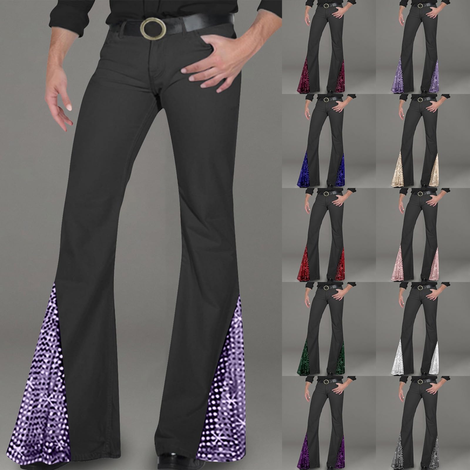 Pantalon évasé pour homme - Pantalon disco à paillettes - Tenue des années 80 - Tenue disco - Tenue disco - Costume hippie pour homme - Costume de carnaval