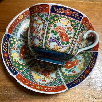 エクレクティックカイカイ 金彩 赤絵 古伊万里 脚付き カップ&ソーサー ２客 お値下げです 古伊万里焼 金彩赤絵 エクレクティックカイカイ2客