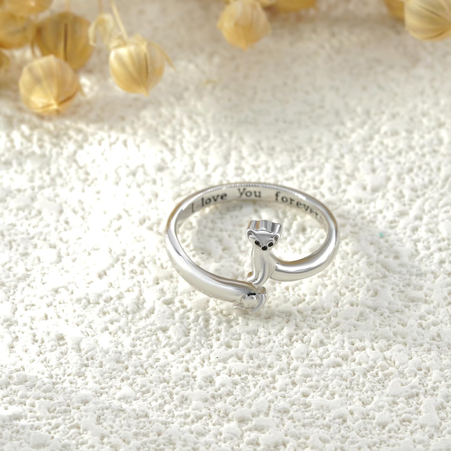 Animal Ring 925 Sterling Silver Ferret Ring Jewelry Gift Stuff Accessories for Women Animal Ferret Lover - Image 3
