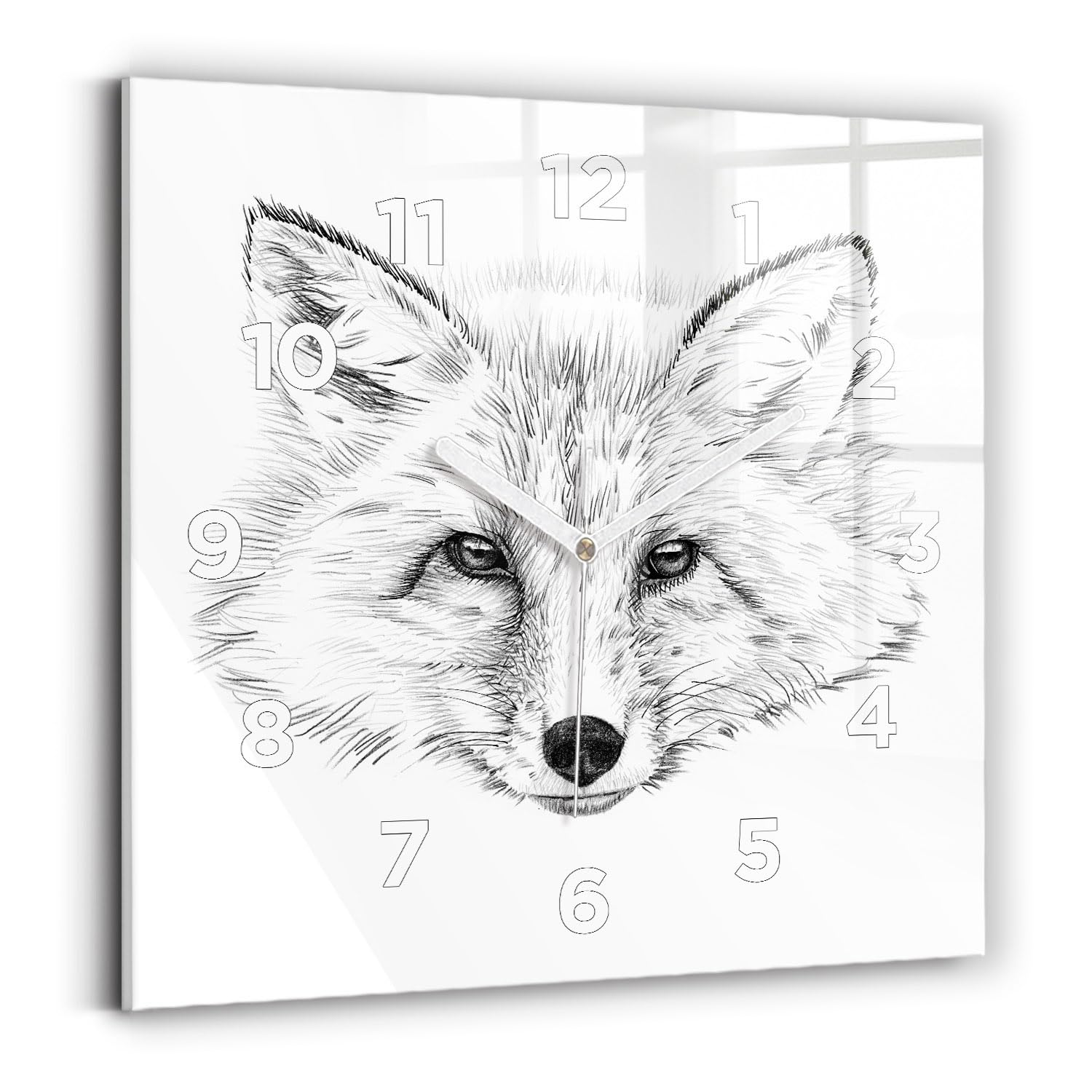Horloge murale carrée 30x30 cm à mécanisme silencieux avec un graphique de renard moderne