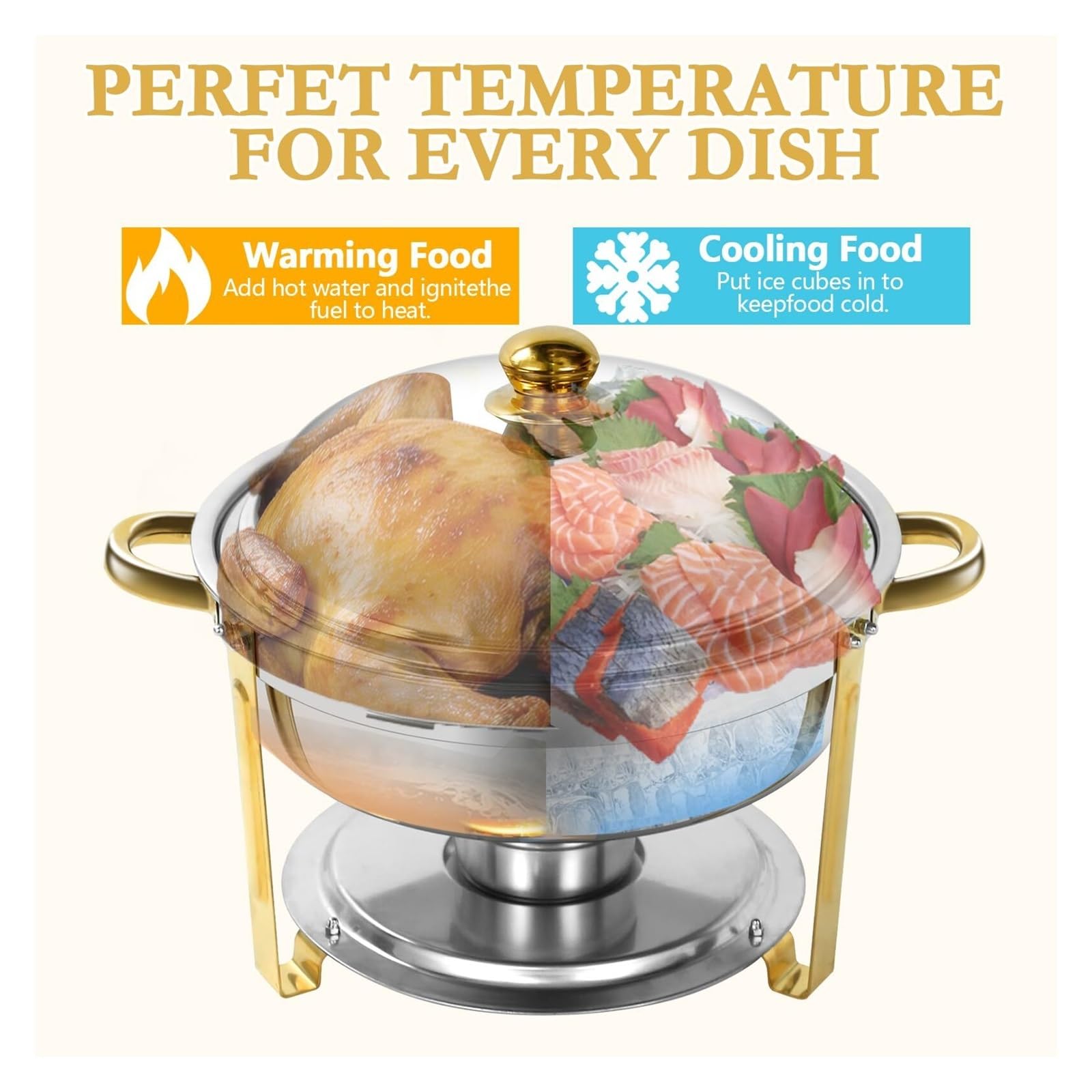 Platos de frotamiento for Buffet Plato de frotamiento Redondo | Apto for lavavajillas, Calentamiento de calidad alimentaria, Servicio de buffet, Uso comercial(Full gold)