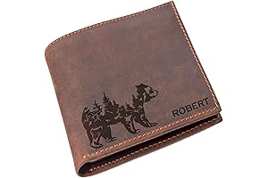 Exquisite Personalized Grizzly Bear Leather Wallet: A Timeless Gift for Men