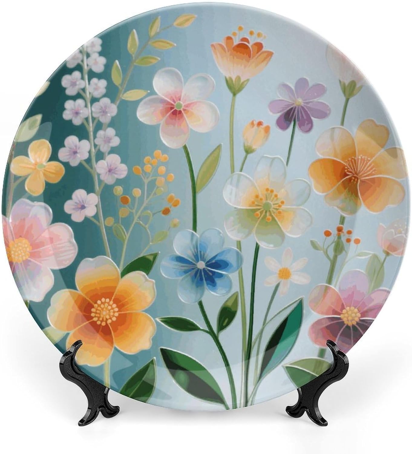 Stained Glass Seasons Decorative Plates Bone China Plates with Stand for Display 10inch Round Ceramic Dinner Plates Dessert Plate for Kitchen Party Coffee Table Decor Art