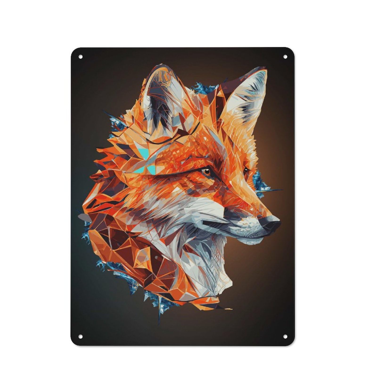 Junmoney Style-3 Metal Plaque With Geometric Fox Abstract Art Design 40X30cm, Cosy Diner Style Decor For Coffee Bar, Kitchen, Bistro Or Tea Corner