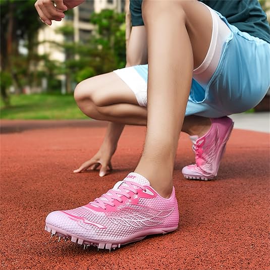 ZHENSI Atletiekschoenen Heren Dames Spikes Sprintschoenen Ademend Voor Hardlopen Racing Jumping,Roze,40 EU