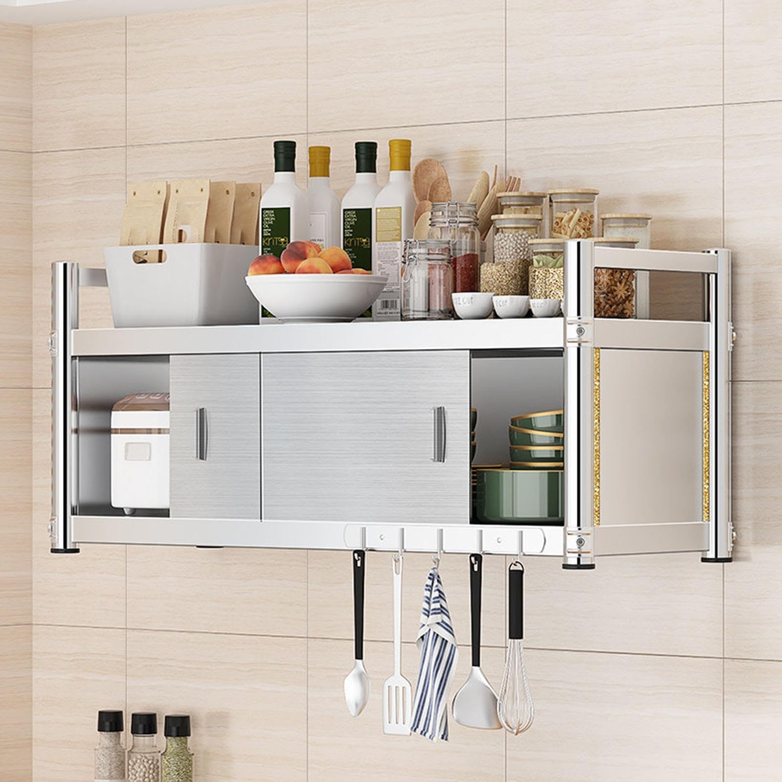 Mobiletto da parete in acciaio inox, organizer da cucina a parete