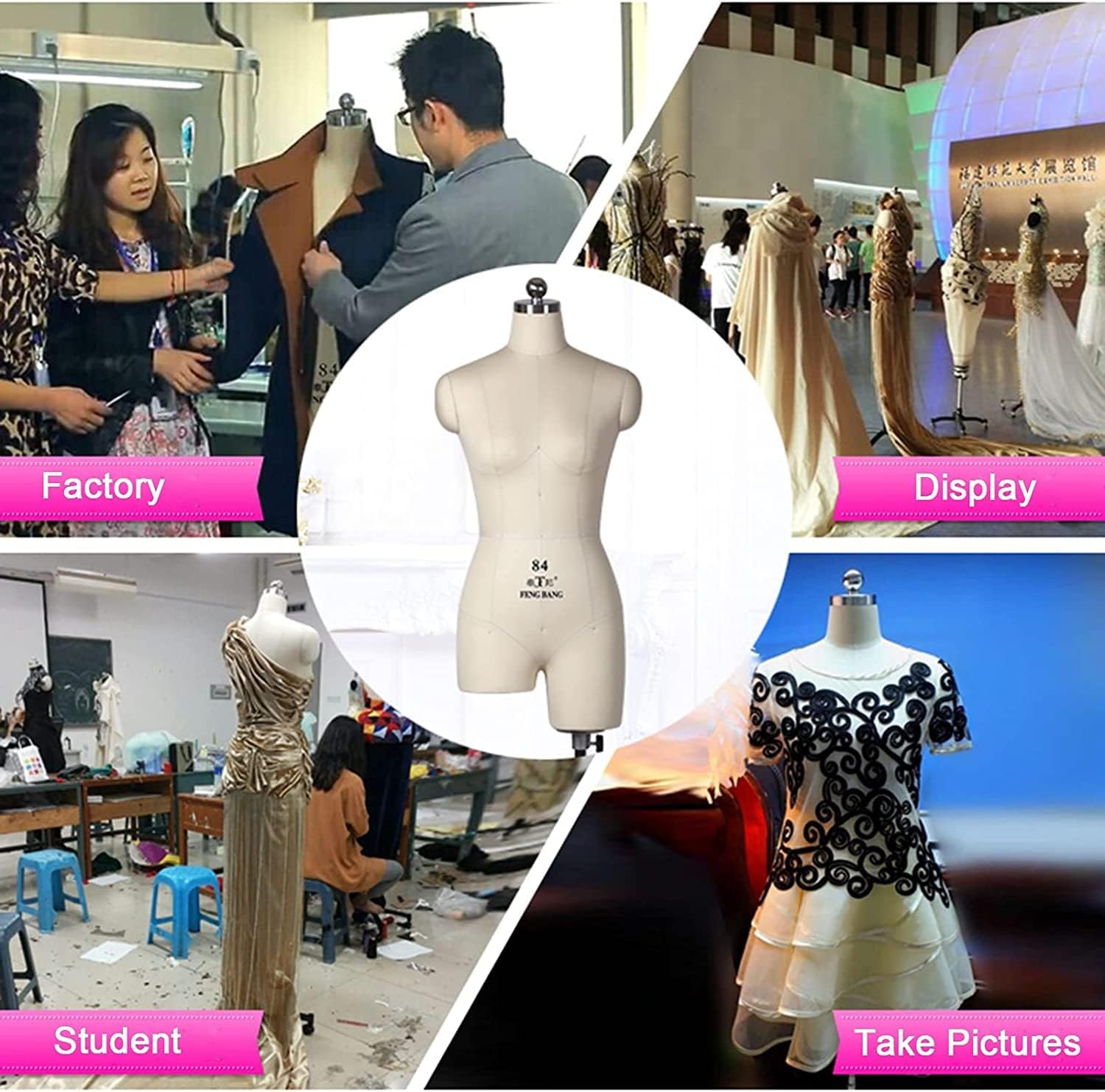 Female Mannequin Body, Sewing Mannequin Torso Female Dress Form Pinnable Mannequin Body Torso, Beige Sewing Dummy/Adjustable Women Manikin Body for Dressmaker, Paste Line, Easy Moving ( Size : L-Model