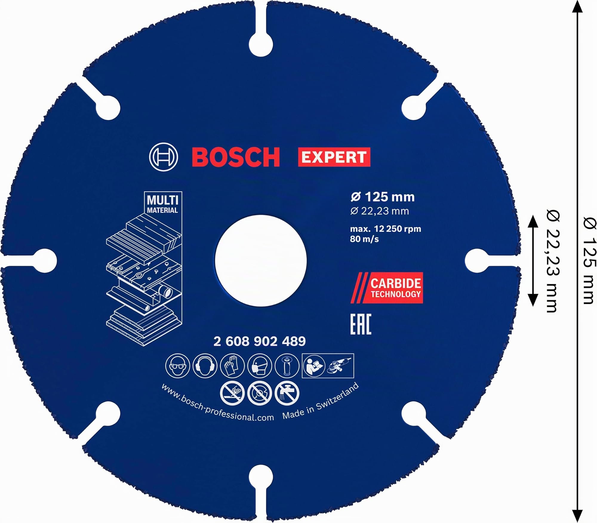 Bosch 1x Disque à tronçonner EXPERT Carbide Multi Wheel (pour Bois dur, Bois clouté, Ø 125 mm, Professional Accessoire Petite meuleuse angulaire)