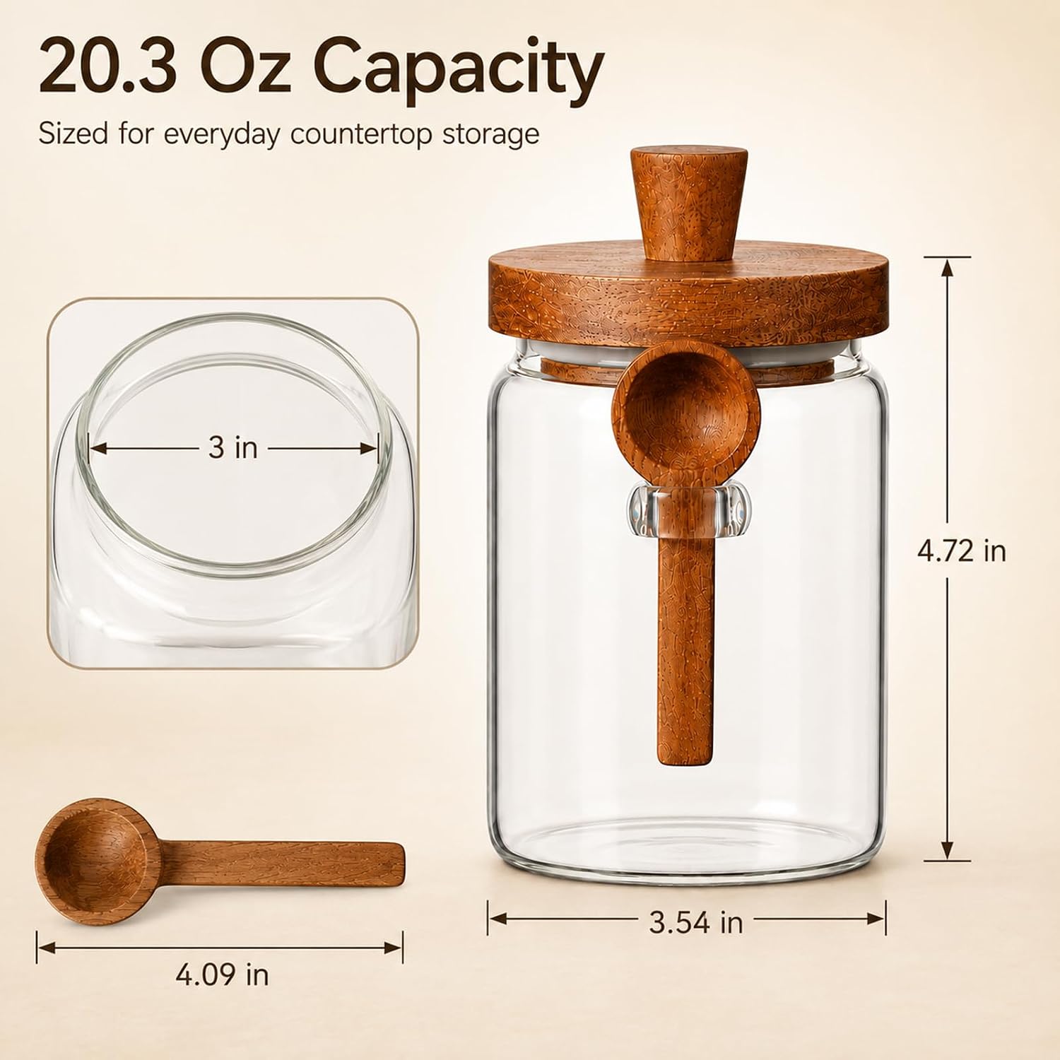 20.3 Oz Glass Coffee Canisters, Glass Jar with Lid and Spoon