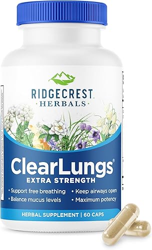 RidgeCrest Herbals ClearLungs Extra Strength, suplemento de salud diaria, fórmula natural de bienestar pulmonar y nasal para apoyo bronquial,