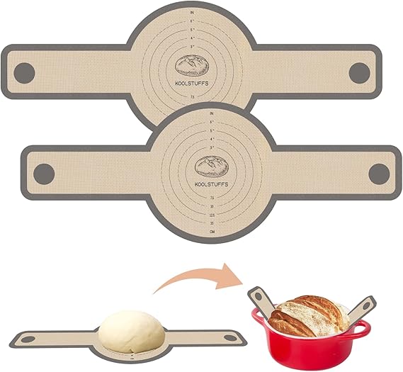 Silicone Bread Sling for Dutch Oven, 2 PCS Non-Stick & Easy Clean Reusable Silicone Bread Baking Mats with Long Handles