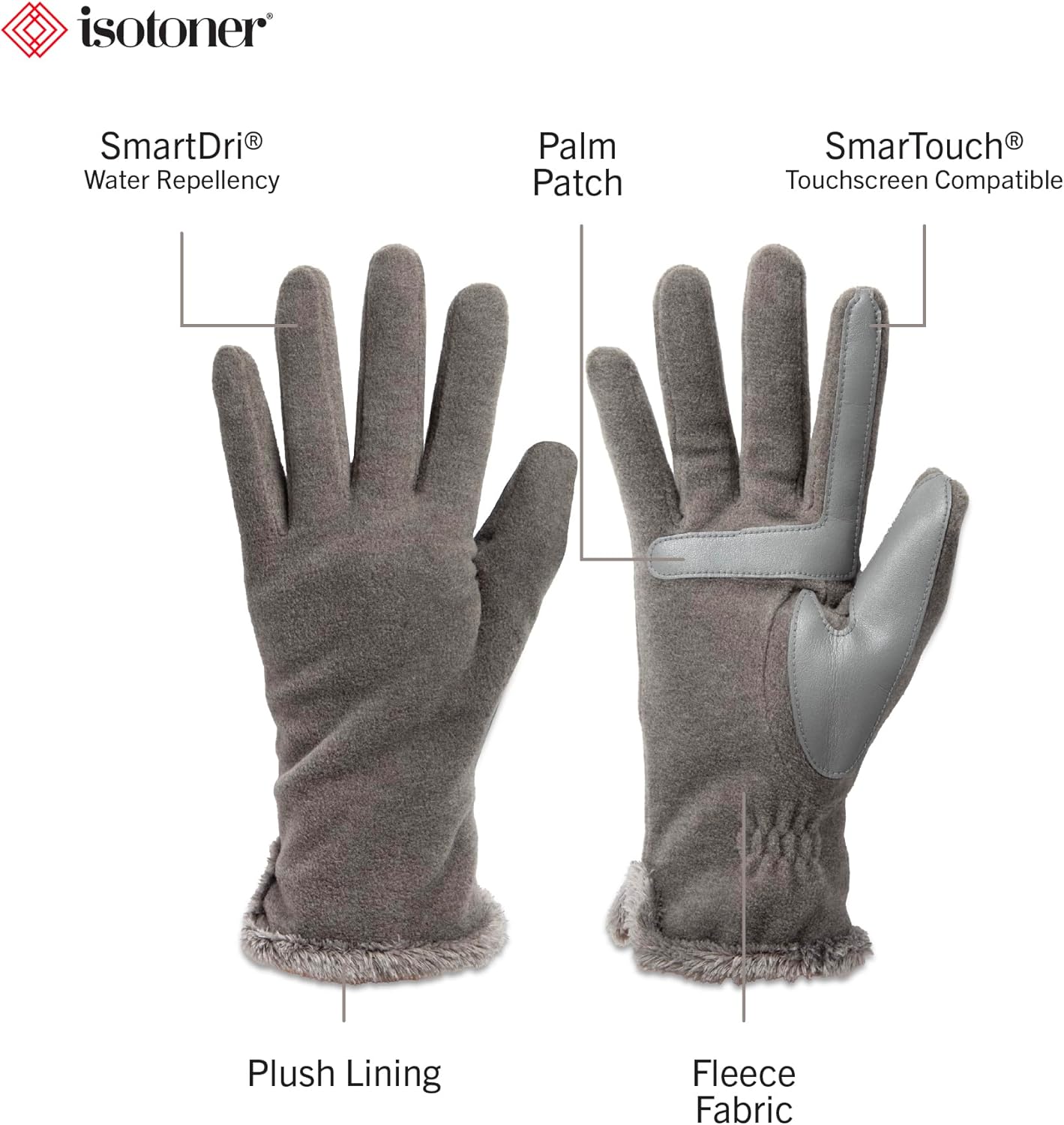 isotoner womens Stretch Fleece Gloves With Microluxe Lining and Smart Touch Technology - Image 2
