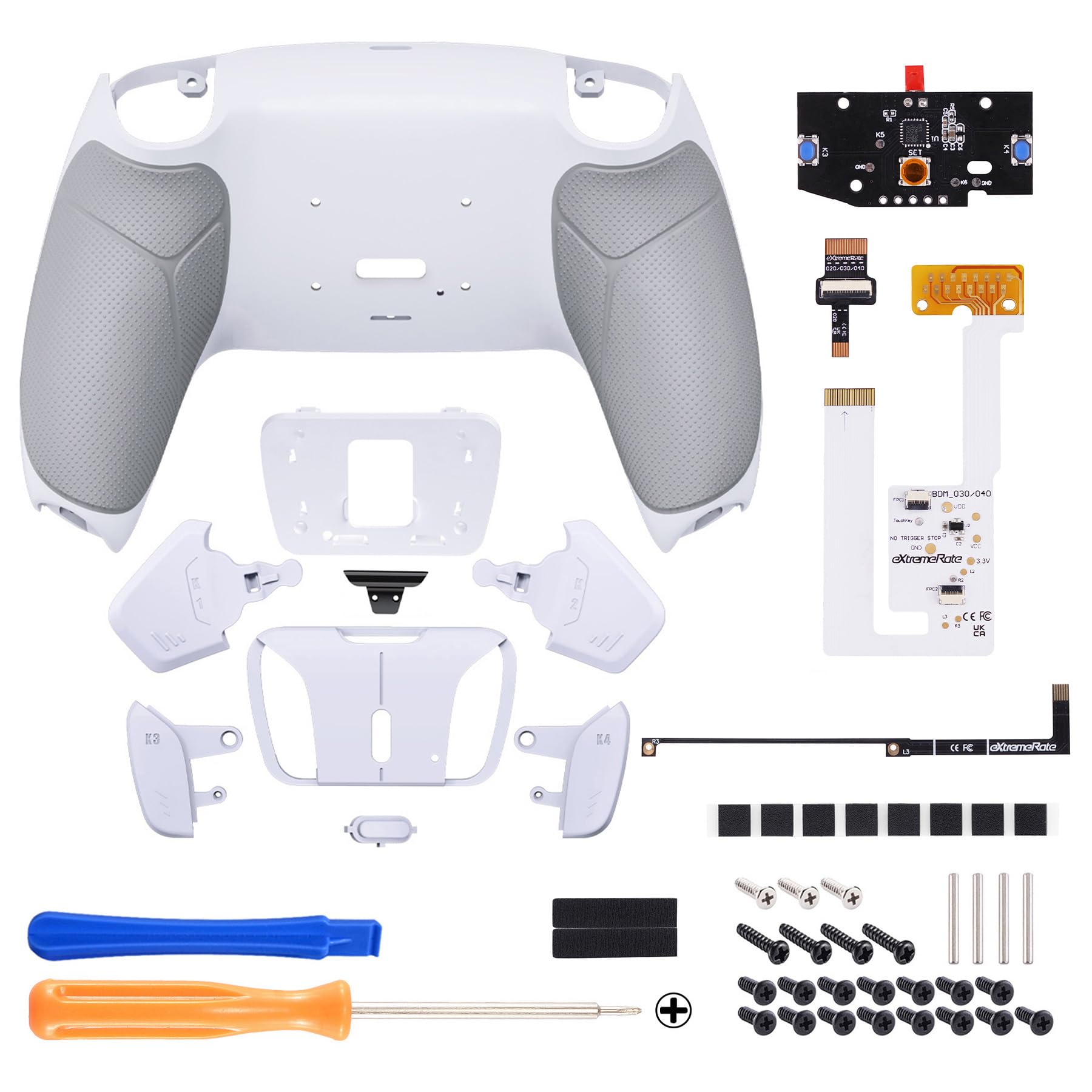 eXtremeRate RISE4 V3 Remap Kit pour ps5 Manette BDM-030/040/050, Coque Arrière Redessinée avec 4 Palette pour ps5 Controller BDM-030/040/050, Carte améliorée, Blanche