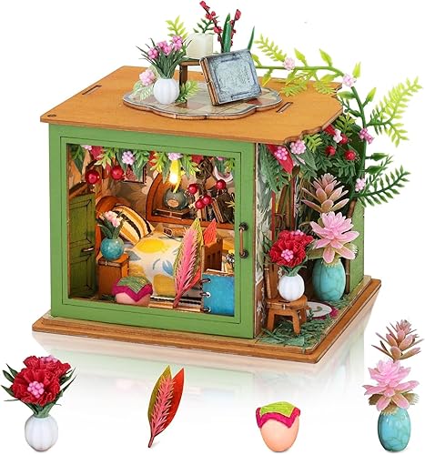 Miniatura 7 de Kit de casa de muñecas en miniatura de bricolaje, casa de muñecas de madera con LED, kit de construcción de casa pequeña para regalo de cumpleaños